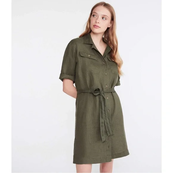 Lou & Grey | Dresses | Lou Grey Olive Green Linen Safari Dress No Sash Belt  | Poshmark